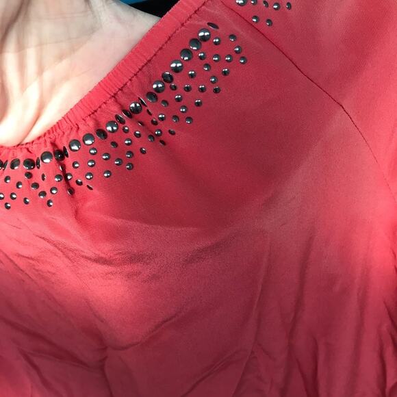 Haute Hippie Silk Metal Studs Top XS Grapefruit (pink boho tunic) - Picture 5 of 6